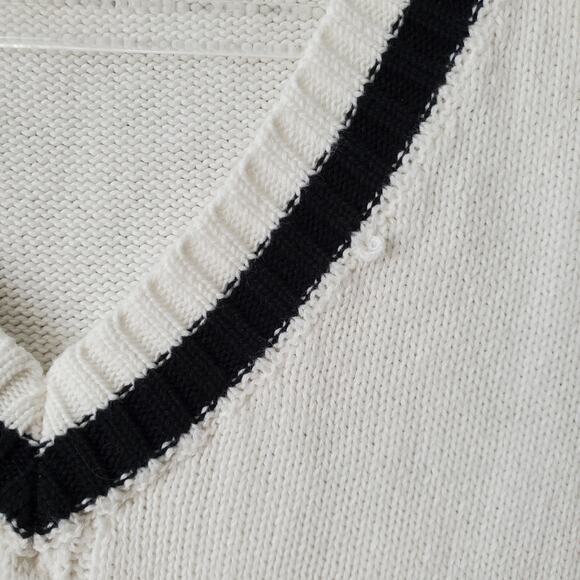 Varsity White Cotton V Neck Sweater Vest L Preppy Tenniscore Academia Old Money - Picture 2 of 9